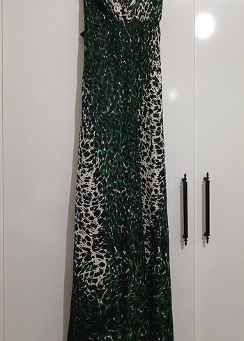 Yeşil Yılan Desenli Uzun Askılı Elbise - Görsel 2