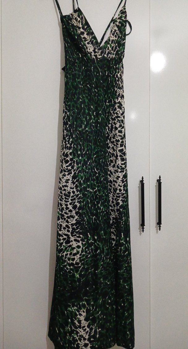 Yeşil Yılan Desenli Uzun Askılı Elbise - Görsel 2