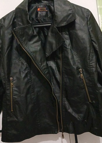 Siyah Deri Kadın Biker Ceket - Görsel 2