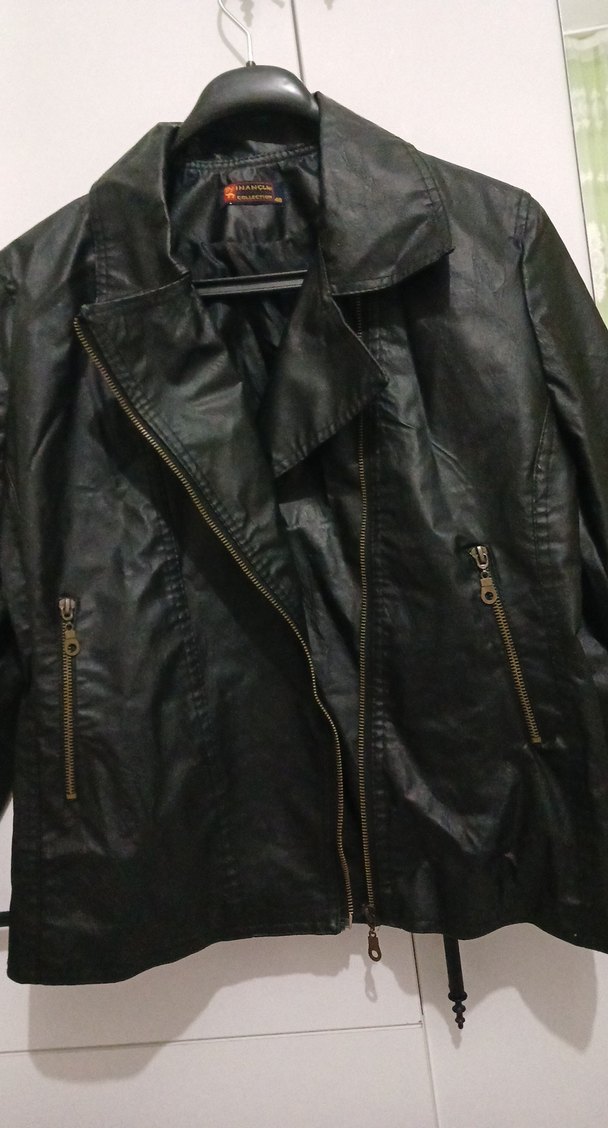 Siyah Deri Kadın Biker Ceket - Görsel 2