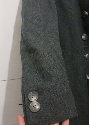 Gri Midi Keten Düğmeli İş Ofis Kabanı - Görsel 2