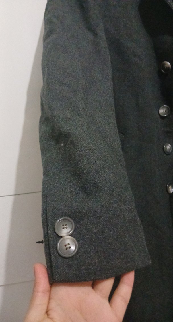 Gri Midi Keten Düğmeli İş Ofis Kabanı - Görsel 2