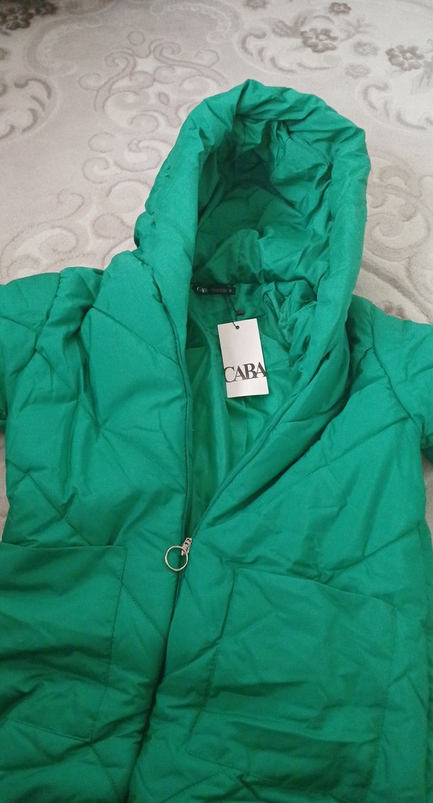 Uzun Yeşil Fermuarlı Kadın Kışlık Mont - Görsel 3