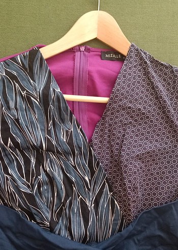 Fuşya - lacivert Drapeli elbise - Görsel 3