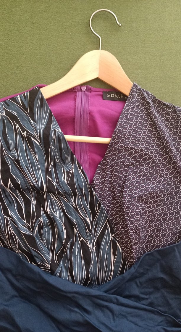 Fuşya - lacivert Drapeli elbise - Görsel 3