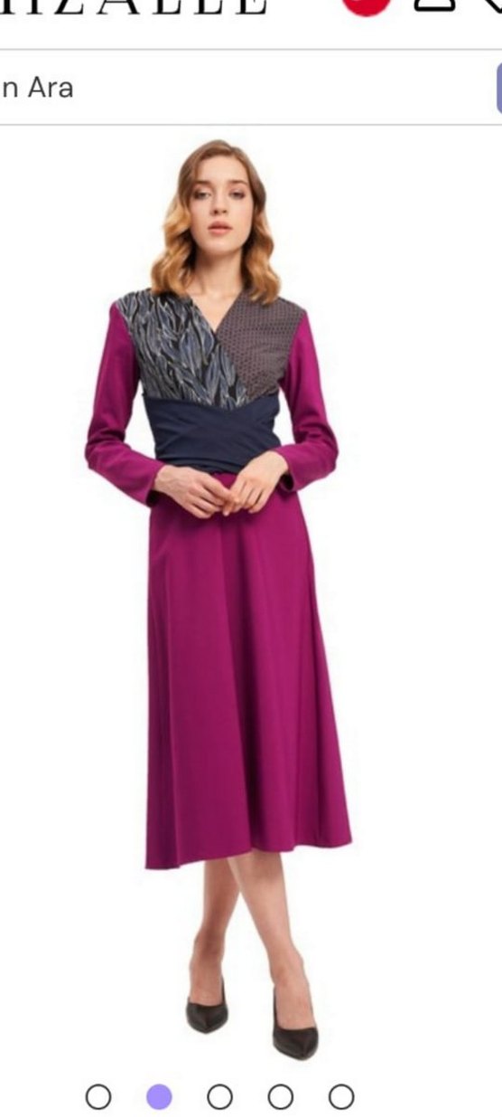 Fuşya - lacivert Drapeli elbise - Görsel 4