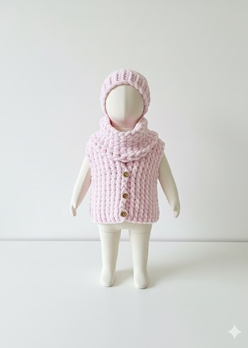 Pembe Örgü Bebek Kız Takımı - Görsel 2