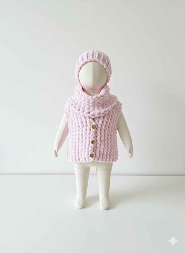 Pembe Örgü Bebek Kız Takımı - Görsel 2