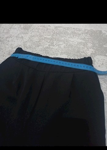 Beli lastikli Boru paça siyah kumaş pantolon - Görsel 5