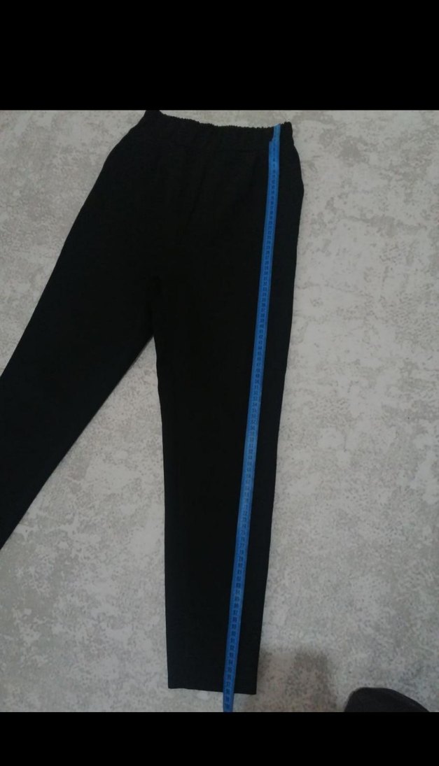 Beli lastikli Boru paça siyah kumaş pantolon - Görsel 3