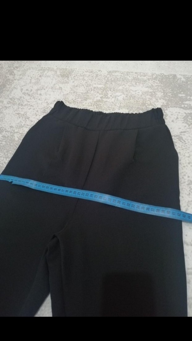 Beli lastikli Boru paça siyah kumaş pantolon - Görsel 4