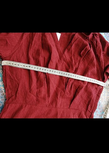 Mango Bordo Drapeli V Yakalı Mini Elbise - Görsel 4