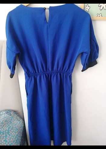 Lacivert balon kol Midi Kadın Elbise - Görsel 3