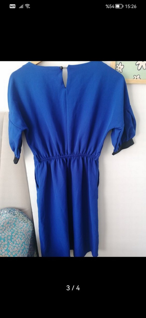 Lacivert balon kol Midi Kadın Elbise - Görsel 3