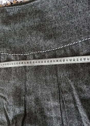 Gri Midi Keten Pilili Kadın Etek - Görsel 4