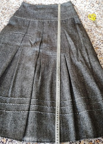 Gri Midi Keten Pilili Kadın Etek - Görsel 5