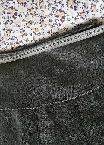 Gri Midi Keten Pilili Kadın Etek - Görsel 3