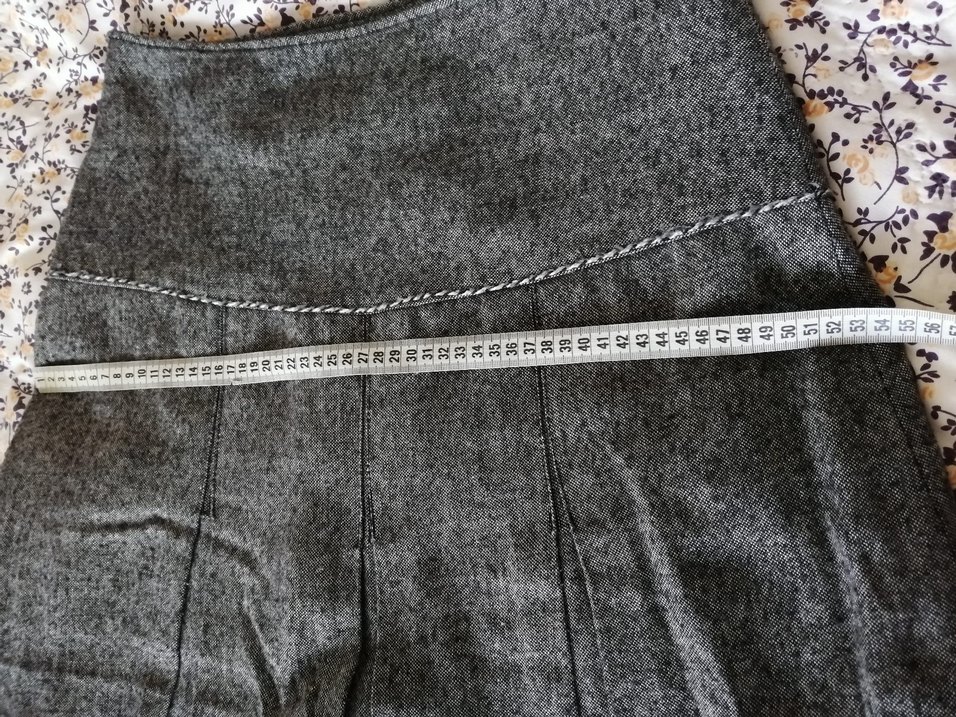 Gri Midi Keten Pilili Kadın Etek - Görsel 4