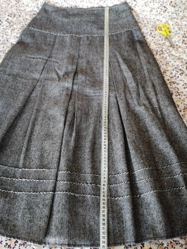 Gri Midi Keten Pilili Kadın Etek - Görsel 5