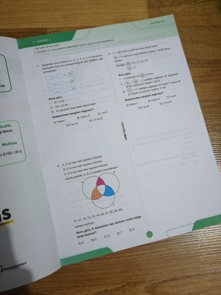 ENS yayınları AYT Matematik Denemeleri - Görsel 2