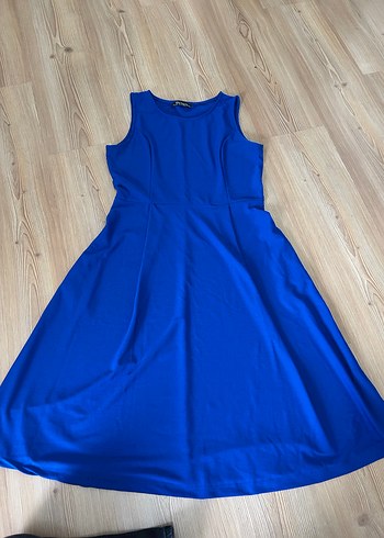 Mavi Kolsuz Drapeli Midi Abiye Elbise - Görsel 2