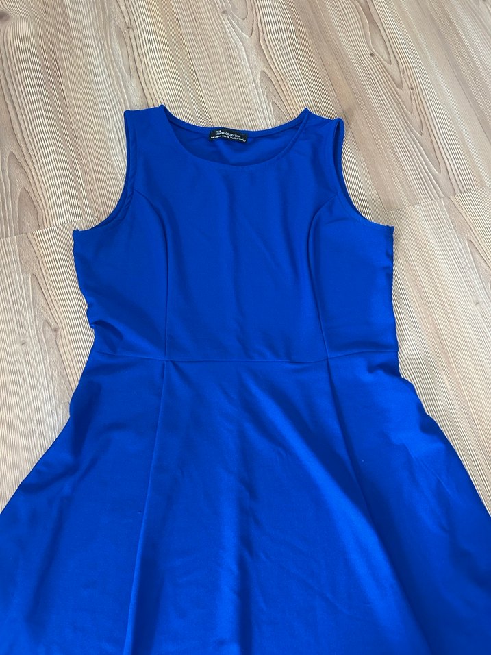 Mavi Kolsuz Drapeli Midi Abiye Elbise - Görsel 3