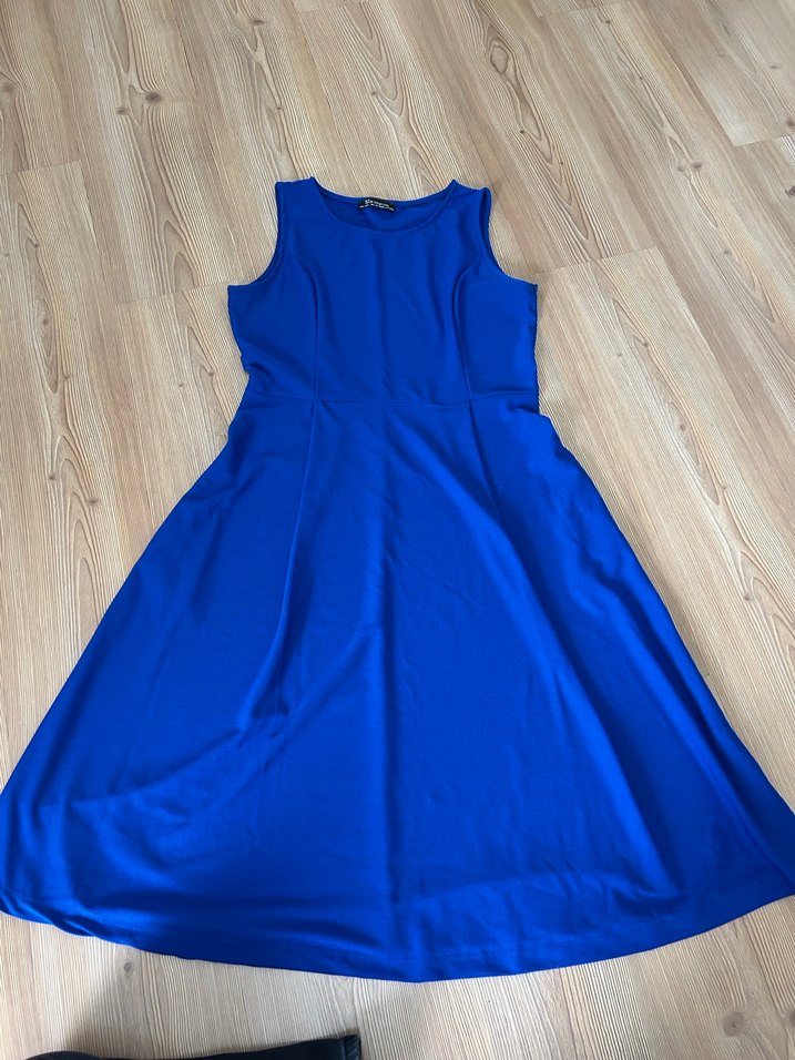 Mavi Kolsuz Drapeli Midi Abiye Elbise - Görsel 2