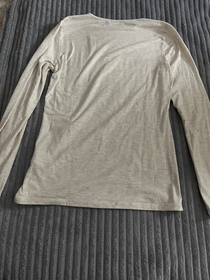 LCW Bej Kadın Uzun Kollu Keten Tişört - Görsel 2