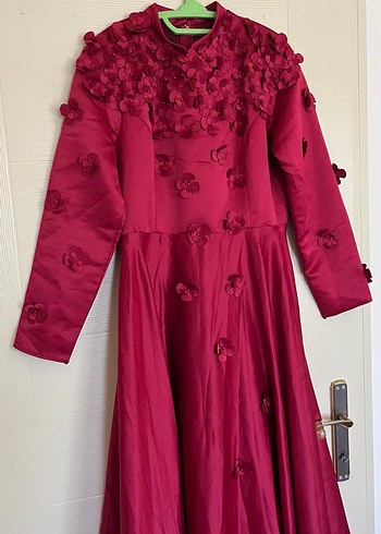 Bordo Uzun Kollu Vintage Gelinlik Elbise - Görsel 5