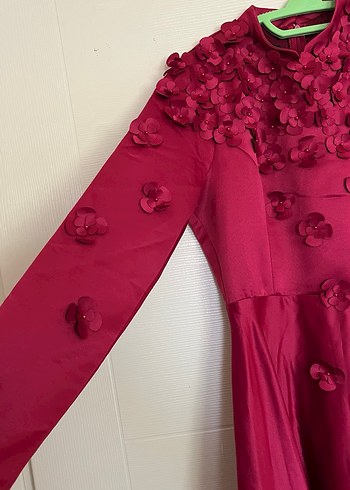 Bordo Uzun Kollu Vintage Gelinlik Elbise - Görsel 6