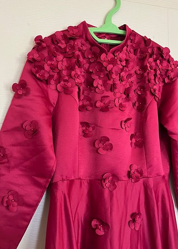 Bordo Uzun Kollu Vintage Gelinlik Elbise - Görsel 3