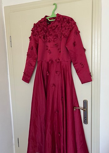 Bordo Uzun Kollu Vintage Gelinlik Elbise - Görsel 2