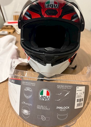 AGV Kırmızı-Beyaz Motosiklet Kaskı - Görsel 5