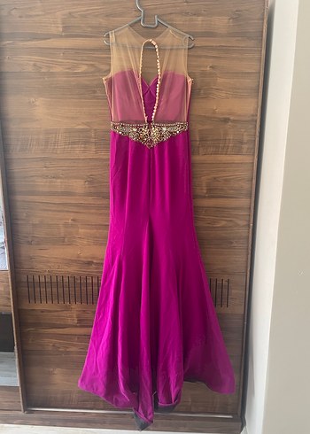 Mor İşlemeli Uzun Abiye Elbise - Görsel 3