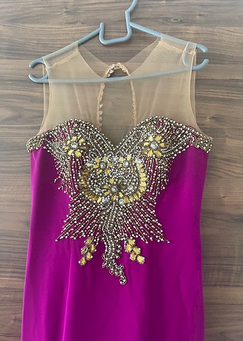 Mor İşlemeli Uzun Abiye Elbise - Görsel 2