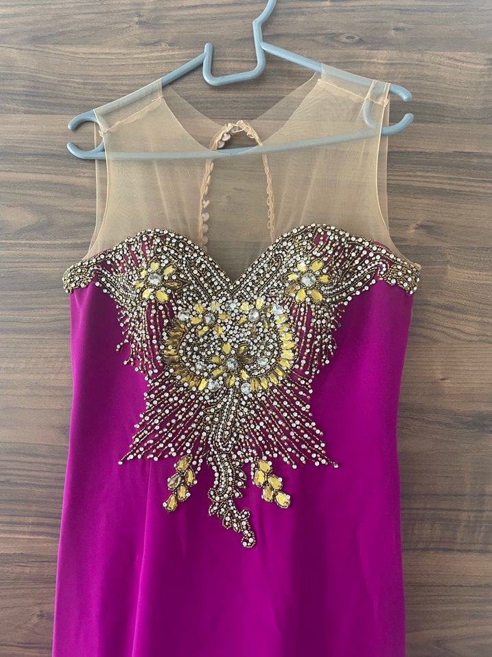 Mor İşlemeli Uzun Abiye Elbise - Görsel 2