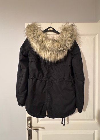 Orjinal H&M Kürklü Siyah Midi Kadın Parka - Görsel 4
