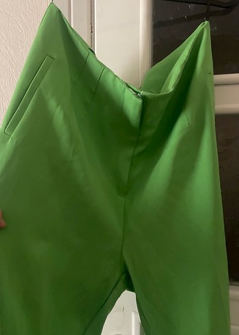 Kadın Haki Deri Kemerli Cigarette Pantolon - Görsel 2