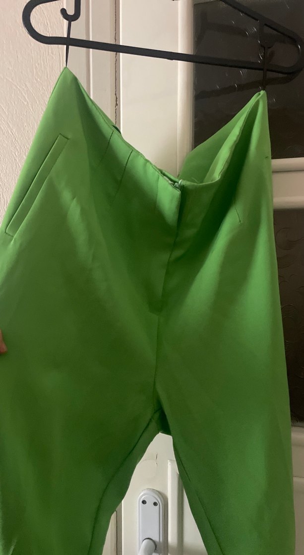 Kadın Haki Deri Kemerli Cigarette Pantolon - Görsel 2