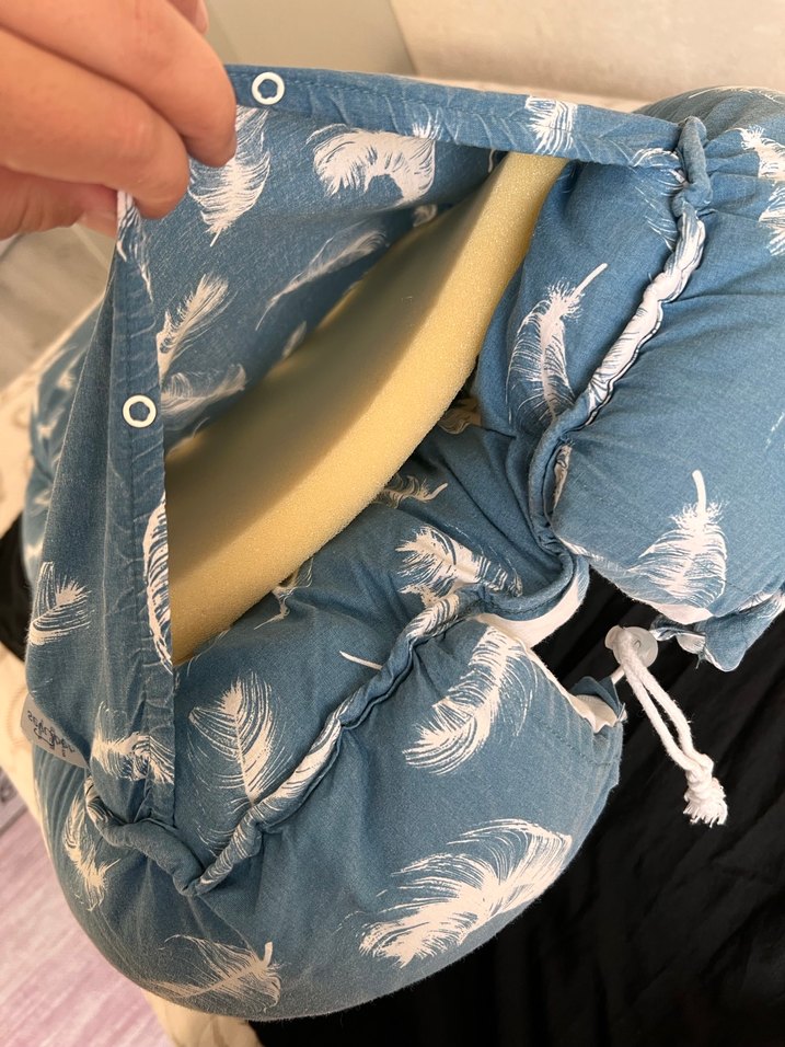 Mavi ve Gri Tüy Desenli Bebek Uyku Yatağı - Görsel 3