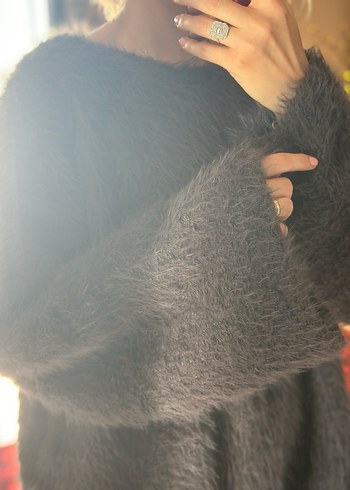 Gri Tüylü Salaş Triko Kazak - Görsel 2