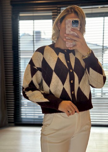 Kahverengi Argyle Desenli Kadın Kazak - Görsel 2