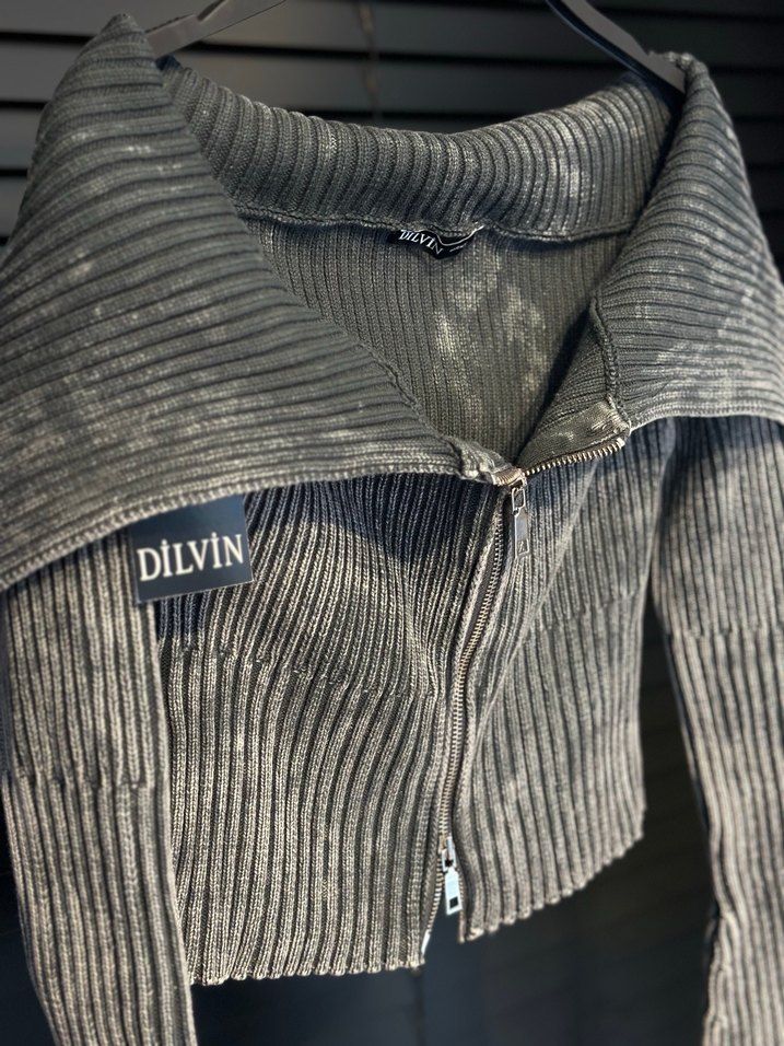 Kadın Triko Denim Fermuarlı Kazak - Görsel 2