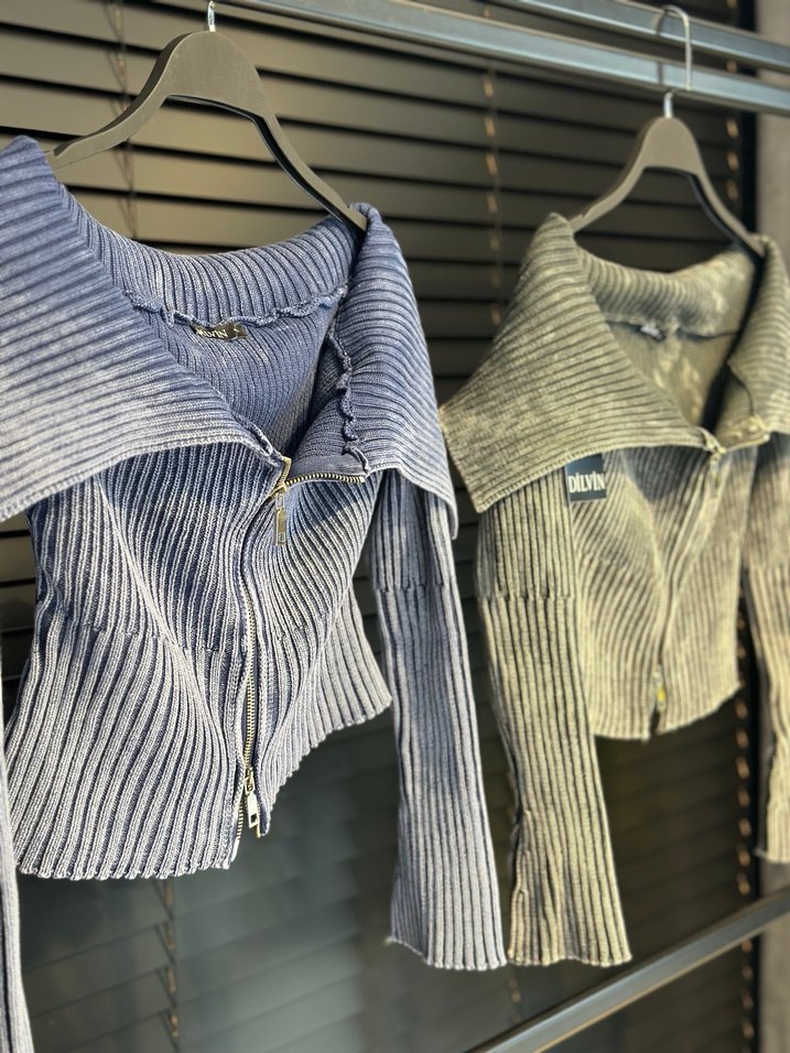 Kadın Triko Denim Fermuarlı Kazak - Görsel 3