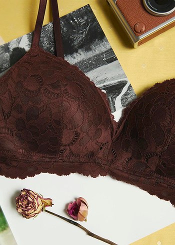 LCW DREAM Kahverengi Balensiz Dolgusuz Dantelli Üçgen Sütyen - Görsel 2