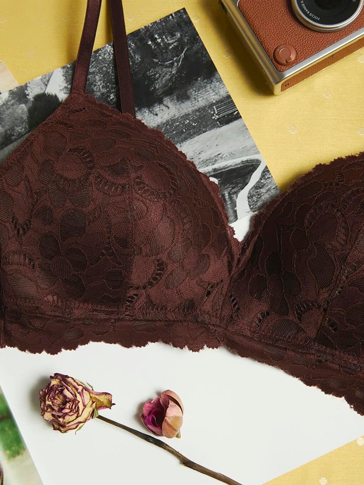 LCW DREAM Kahverengi Balensiz Dolgusuz Dantelli Üçgen Sütyen - Görsel 2