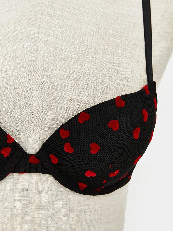 LCW DREAM Siyah Balenli Dolgusuz Kalp Nakışlı Tişört Sütyen - Görsel 3