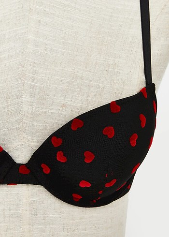 LCW DREAM Siyah Balenli Dolgulu Kalp Nakışlı Tişört Sütyen - Görsel 3