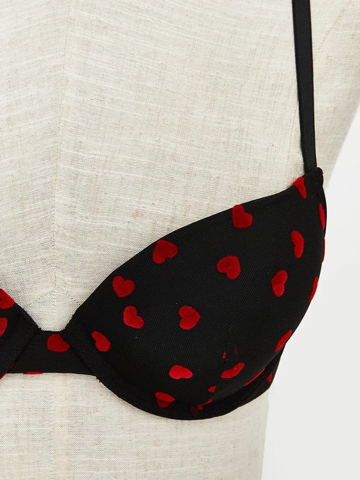 LCW DREAM Siyah Balenli Dolgulu Kalp Nakışlı Tişört Sütyen - Görsel 3