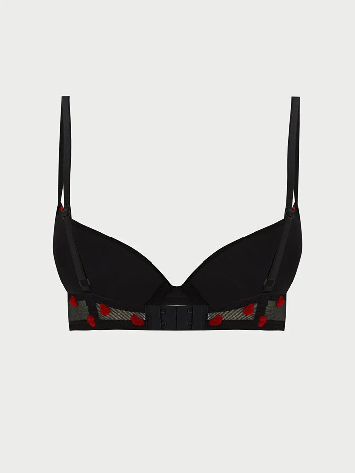 LCW DREAM Siyah Balenli Dolgulu Kalp Nakışlı Tişört Sütyen - Görsel 2